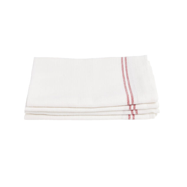 Torchon de cuisine x4 coton blanc liser&eacute; rouge ou bleu 46x60cm - 2 mod&egrave;les
