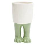Pot rond en c&eacute;ramique avec pieds de dinosaure &Oslash;10xH18cm (2 mod&egrave;les) jaune ou vert