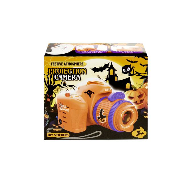 Projecteur enfant forme appareil photo avec 3 images plastique orange H7cm