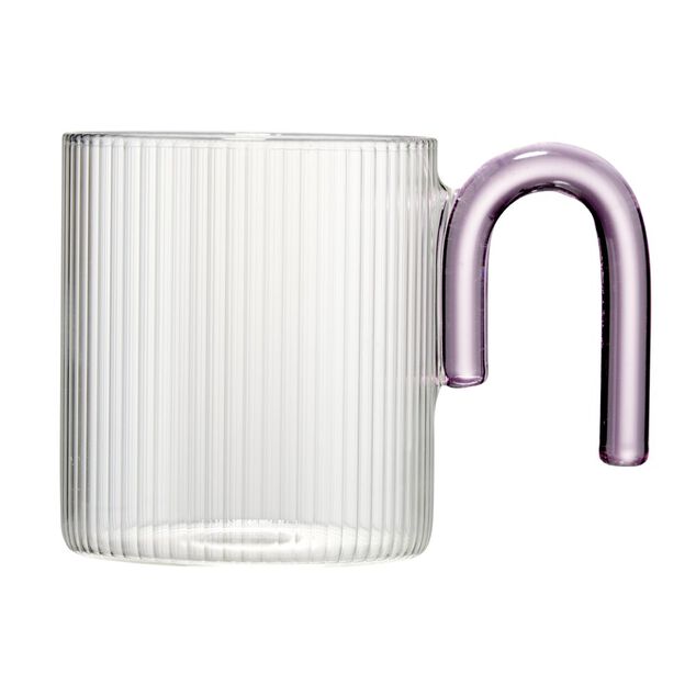 Mug en verre 30cl transparent avec anse color&eacute;e forme U &Oslash;8xH9cm (3 mod&egrave;les)