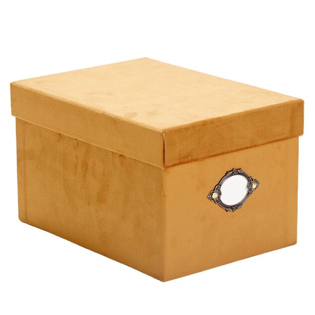 Bo&icirc;te de rangement carr&eacute;e velours marron 18x15xH25cm - Taille S