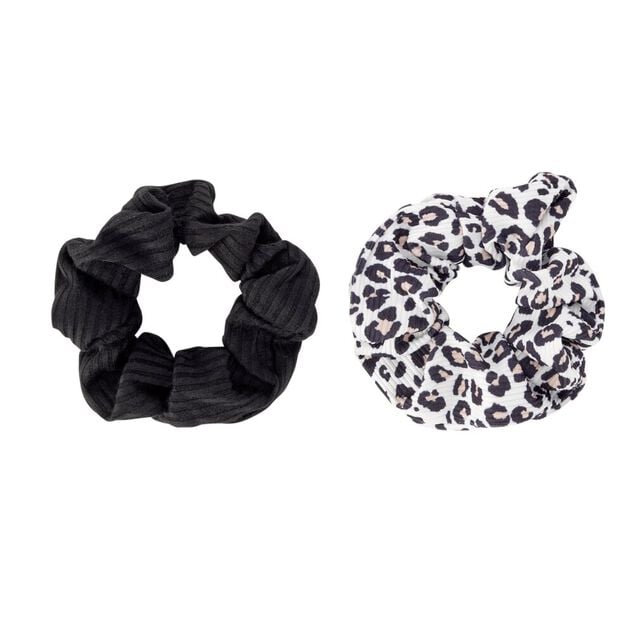 Chouchou en tissu x2 uni et l&eacute;opard &Oslash;11cm (2 mod&egrave;les)