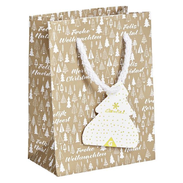 Sac cadeau Noël motif sapin ou uni doré pailleté -Taille S