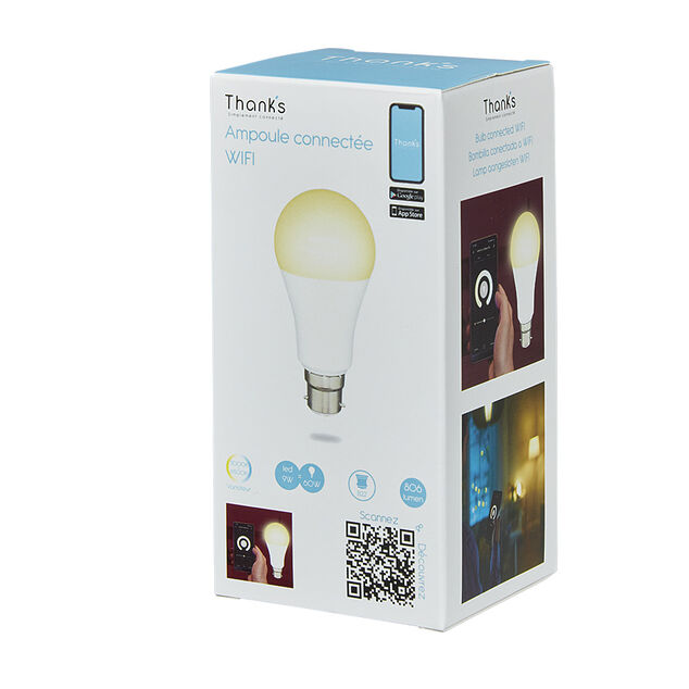 Ampoule LED connect&eacute;e blanc ajustable B22 60 W