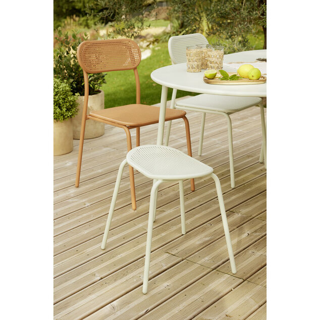 Tabouret acier perfor&eacute; Faro vert sauge 45x28xH45cm