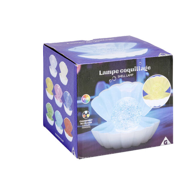 Lampe LED perle et coquillage blanc