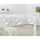Nappe rectangulaire toile cir&eacute;e inscriptions gris blanc 140x250 cm