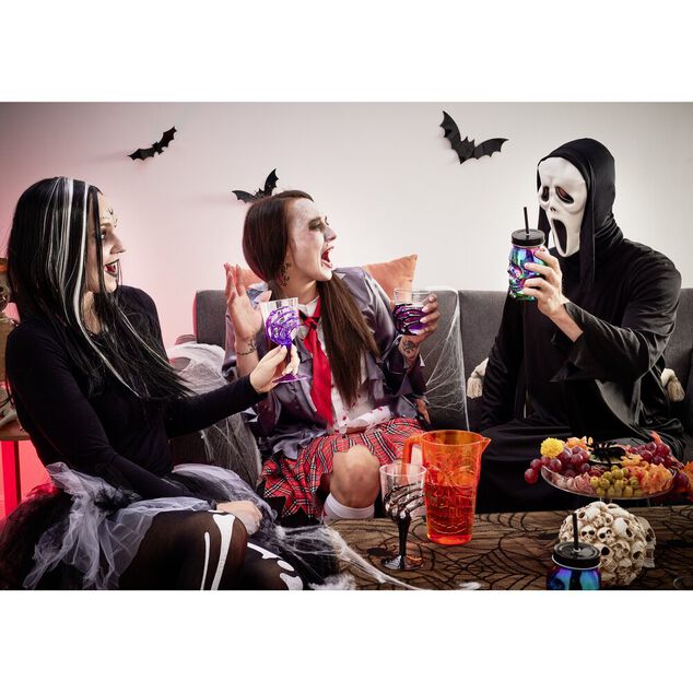 Verre &agrave; pied Halloween main squelette H18cm (2 mod&egrave;les noir ou violet)