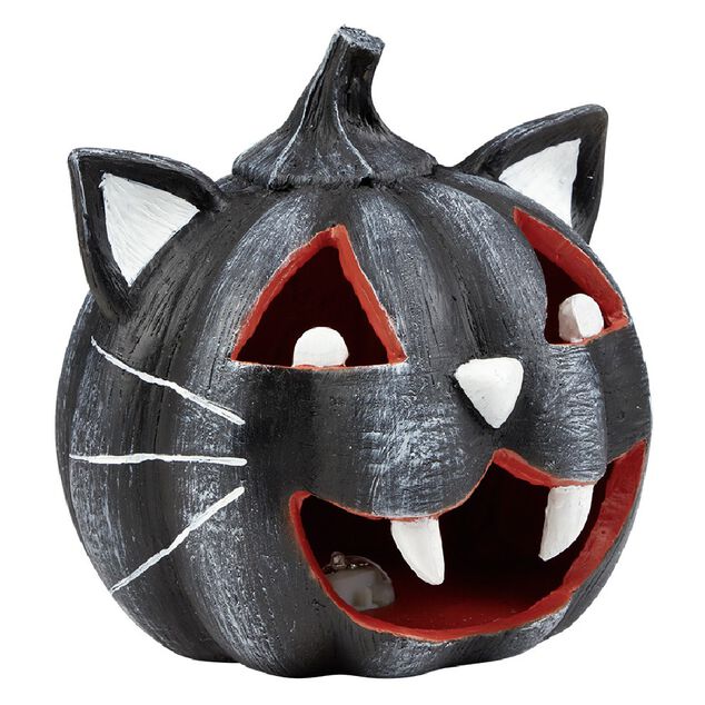 Citrouille t&ecirc;te de chat led couleur changeante d&eacute;coration Halloween