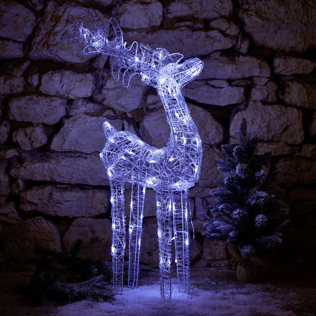 Renne de No&euml;l lumineux 80 LED blanc froid H100cm