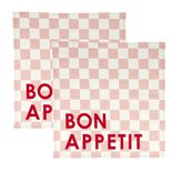 Serviette de table x2 coton vichy rose "bon app&eacute;tit" 45x45cm