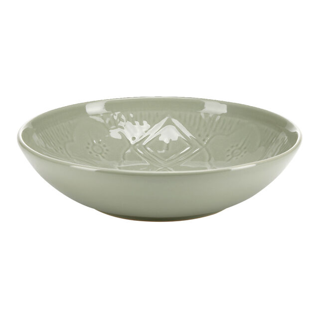 Saladier rond fa&iuml;ence unie verte avec motif en relief &Oslash;26xH6,5cm