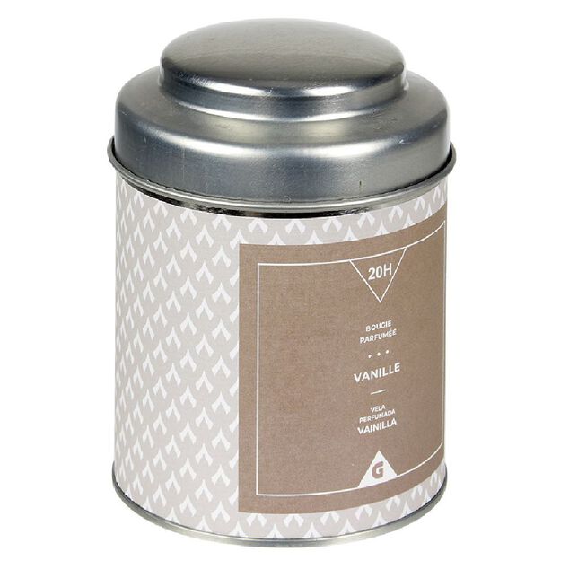 Bougie parfum&eacute;e dans pot en m&eacute;tal senteur vanille