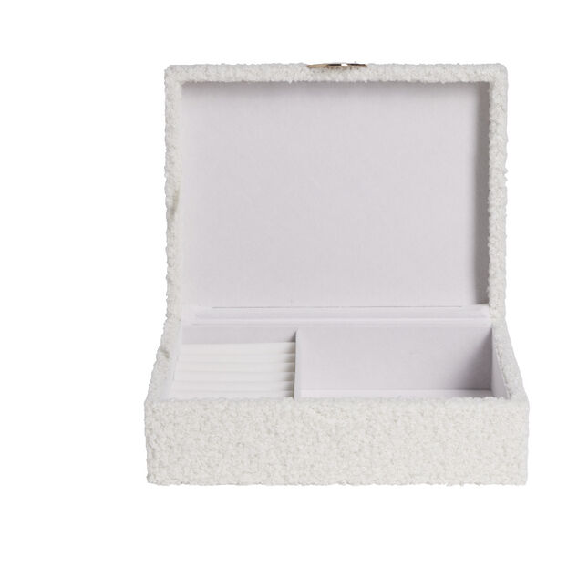 Bo&icirc;te &agrave; bijoux en bois rev&ecirc;tement tissu bouclette blanc