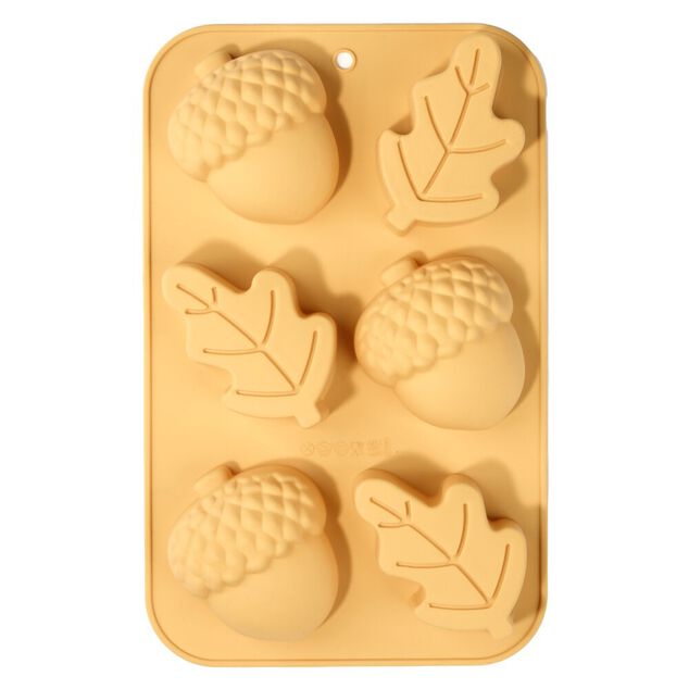 Moule &agrave; g&acirc;teau x6 forme automne silicone orange 17x27cm
