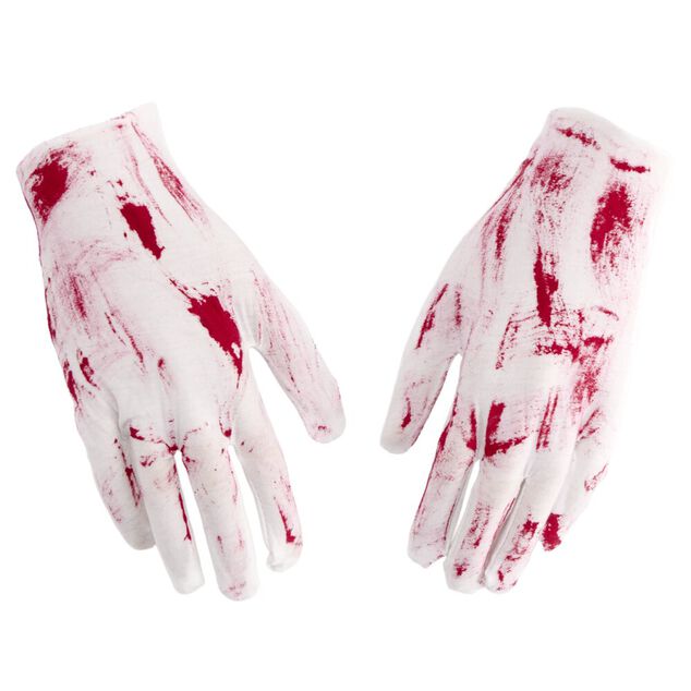 Gant blanc t&acirc;che de sang x2 Halloween d&eacute;guisement adulte L22cm