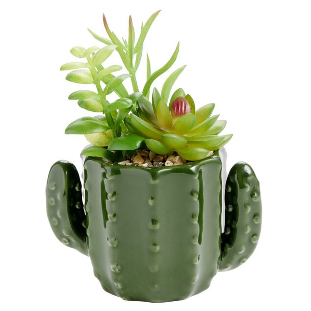 Plante artificielle dans pot forme cactus plastique vert 12x9xH17cm (2 mod&egrave;les)