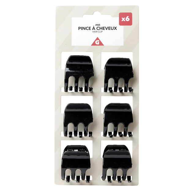 Pince à cheveux crabe x6 plastique L3,8cm (3 modèles)