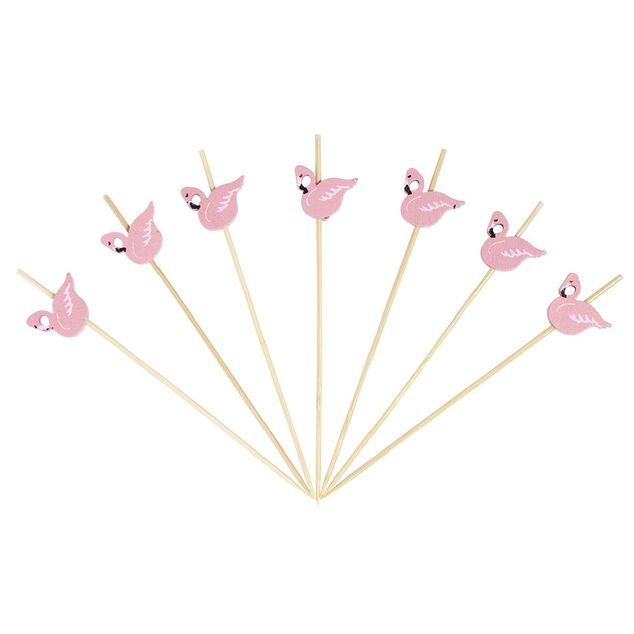 Pique pour ap&eacute;ritif d&eacute;cor past&eacute;que, ananas, cactus ou flamand rose en bambou x30