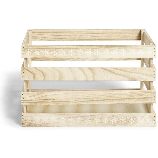 Cagette en bois motif flocon blanc 38x28xH23cm