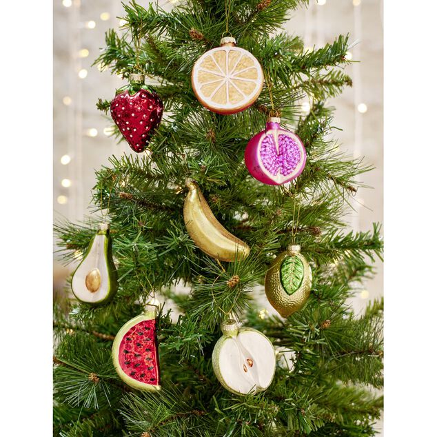 Boule de No&euml;l en verre forme fruit H8,3cm (10 mod&egrave;les)