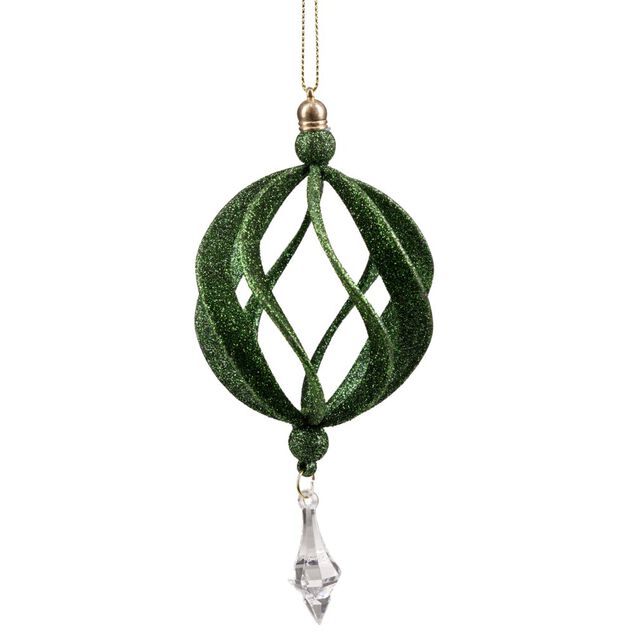 D&eacute;coration boule de No&euml;l ajour&eacute;e vert paillet&eacute; &Oslash;8 cm