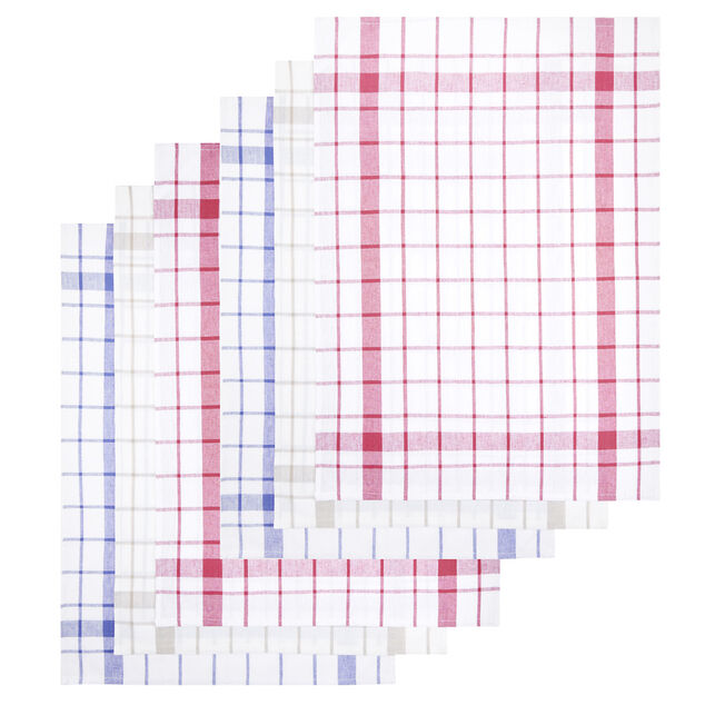 Lot de 6 torchons rectangulaires 50x70cm 100% coton quadrillé blanc