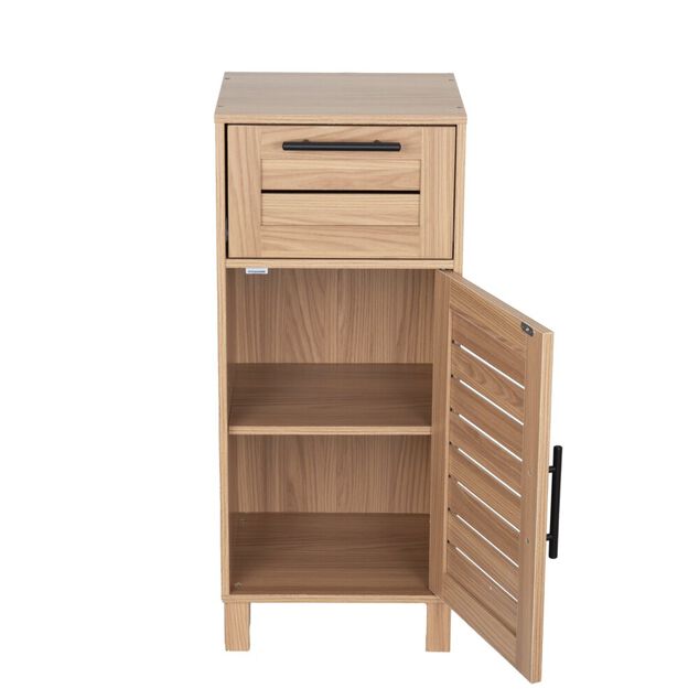 Meuble de rangement bas en bois 1 porte 1 tiroir L&eacute;on 34x30xH80cm