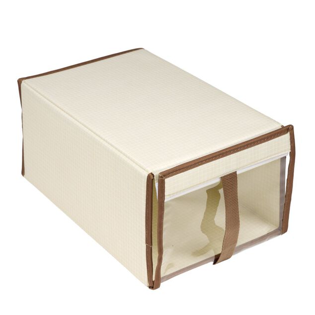 Pani&egrave;re rangement chaussures 12L polycoton beige et marron 34x22xH16cm