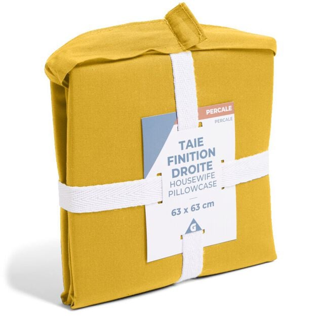 Taie d'oreiller 63x63cm 100% coton percale finition droite marron