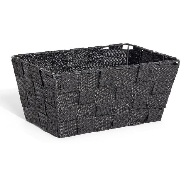 Pani&egrave;re de rangement tissu tress&eacute; noir 21,5x14xH10cm