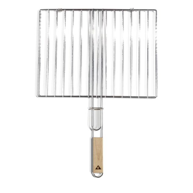 Grille double barbecue 60x40cm m&eacute;tal et bois