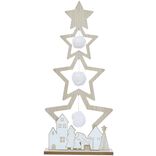 Sapin &eacute;toile en bois &agrave; poser d&eacute;cor chalet blanc H75cm