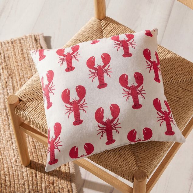 Coussin carr&eacute; beige motif homard 40x40cm