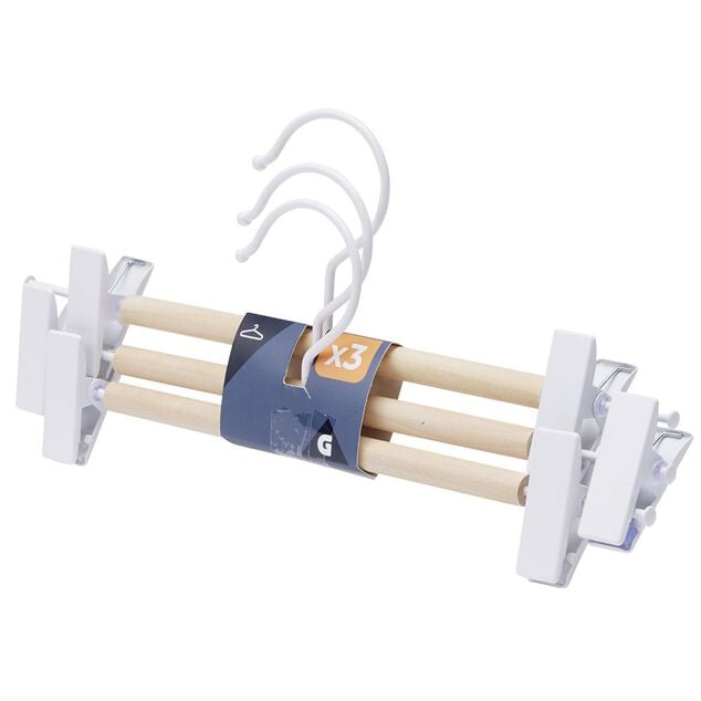 Cintre &agrave; pinces en bois naturel et blanc x3