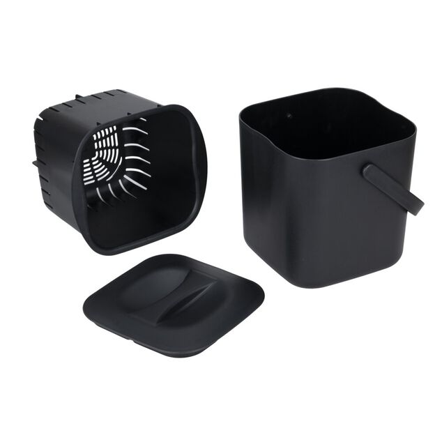 Bac &agrave; compost format cuisine 3L avec panier et poign&eacute;e plastique noir 19x18xH18cm