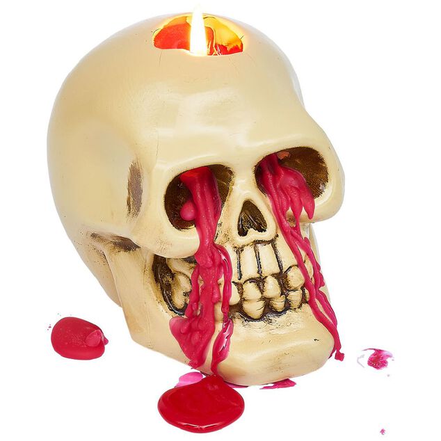 Bougie Halloween t&ecirc;te de mort beige