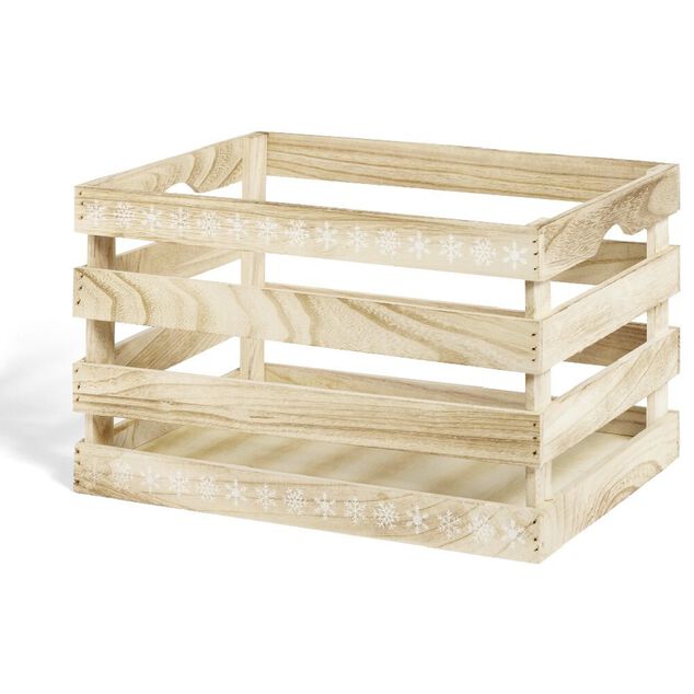 Cagette en bois motif flocon blanc 38x28xH23cm