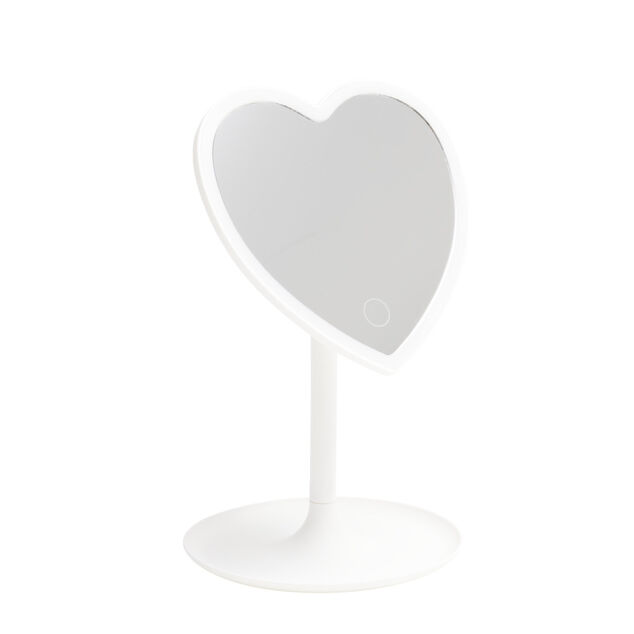 Miroir lumineux LED sur pied inclinable plastique blanc forme coeur 16xH24cm