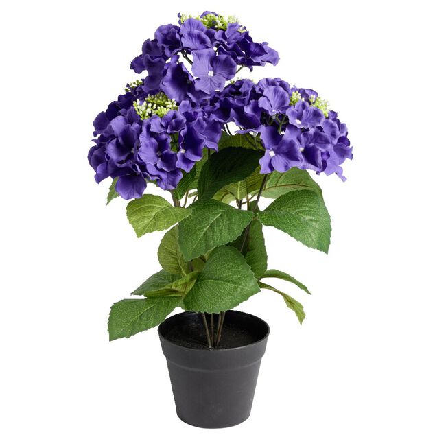 Pot fleur artificielle hortensia violet 5 tiges &Oslash;34xH48cm