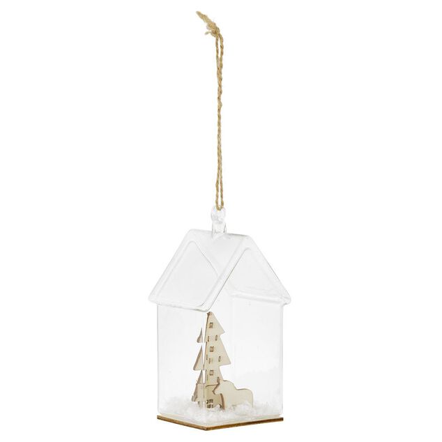 D&eacute;coration &agrave; suspendre maison en verre avec sapin en bois H12cm