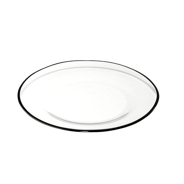 Assiette &agrave; dessert ronde verre transparent bord noir &Oslash;20cm