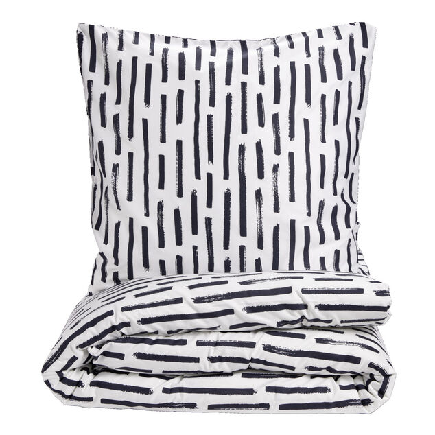 Parure de lit 1 personne 140x200 r&eacute;versible polyester imprim&eacute; noir et blanc