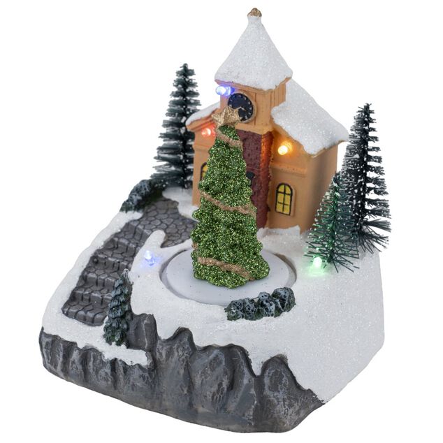 Village de No&euml;l anim&eacute; LED sc&egrave;ne patinoire 11,5x10,5xH13,5cm (3 mod&egrave;les)
