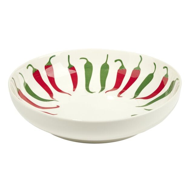 Assiette creuse c&eacute;ramique blanche motifs piments rouges et verts &Oslash;22cm