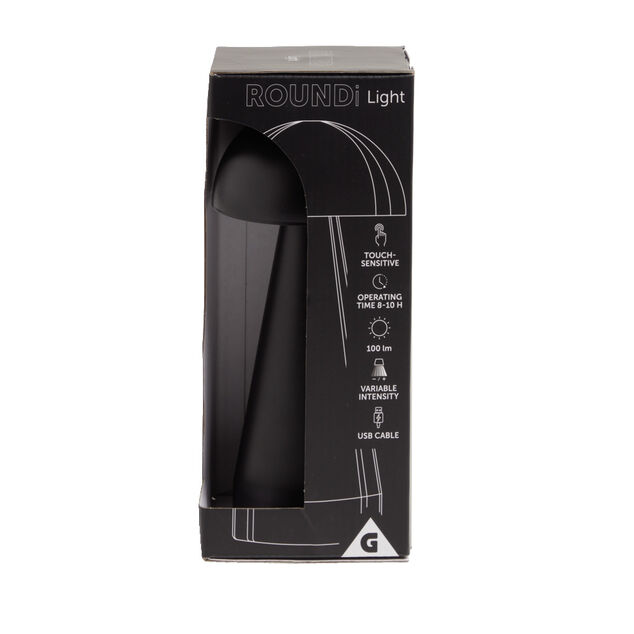 Lampe de table Roundi USB tactile noire &Oslash;9,5xH22,5cm