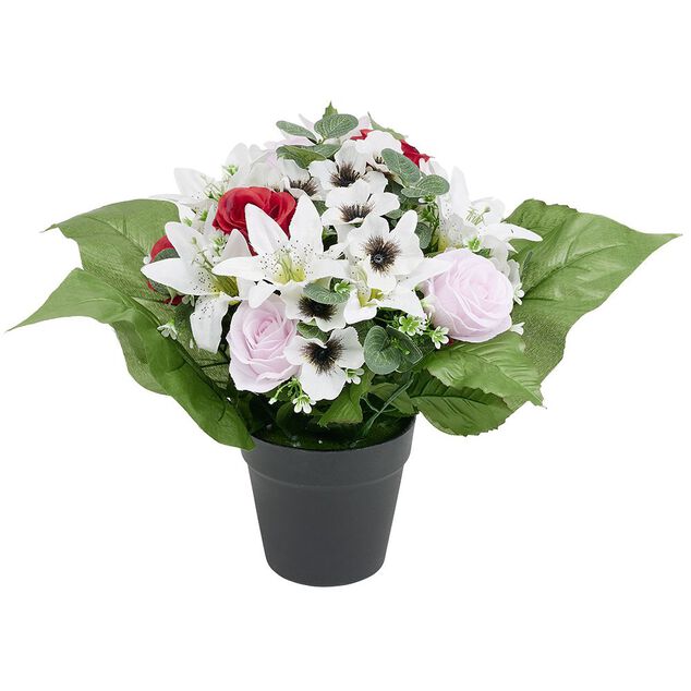 Pot lys et rose artificiel &Oslash;30xH30cm