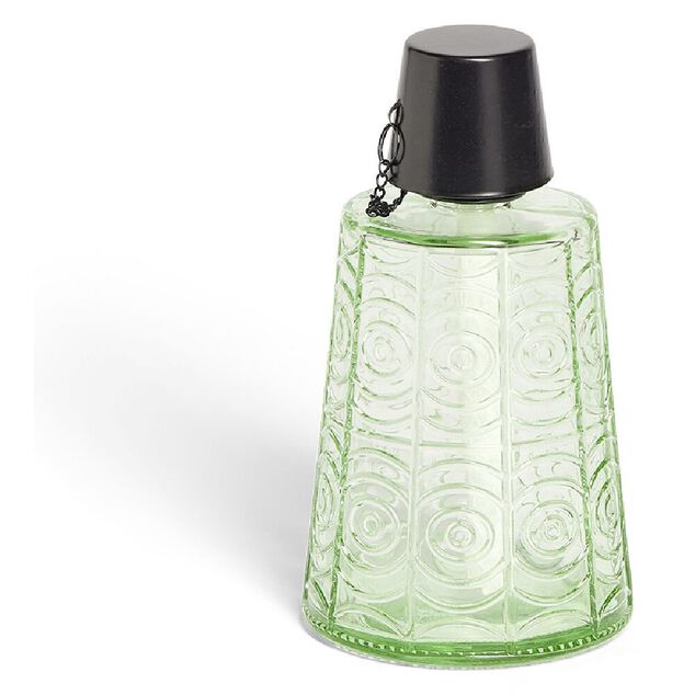 Torche de table pour huile citronnelle m&eacute;tal et verre vert &Oslash;9xH16,5cm