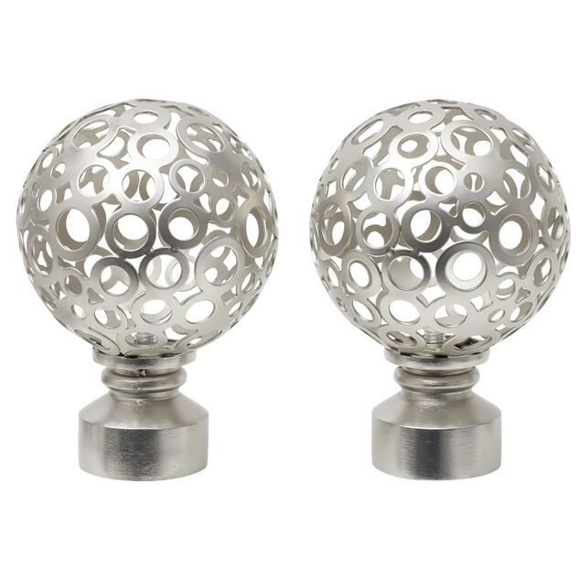 Embout tringle &agrave; rideau &Oslash;28mm boule rond ajour&eacute; aluminium bross&eacute; x2