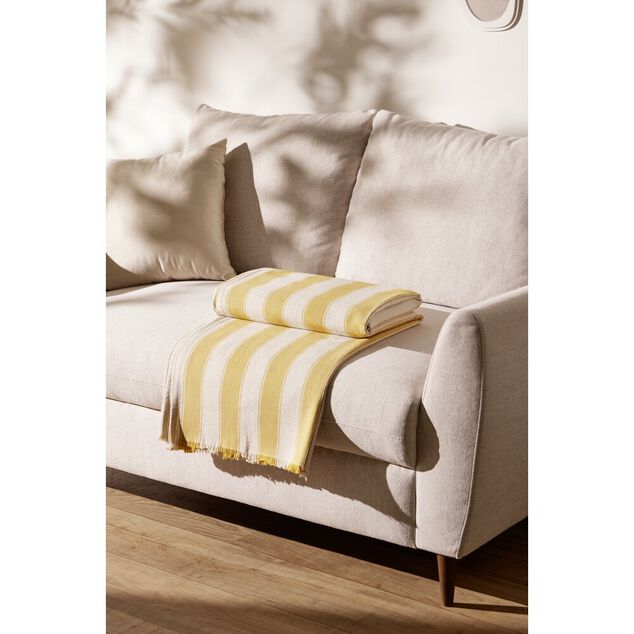 Jet&eacute; de canap&eacute; motif bayad&egrave;re blanc et jaune 170x250cm